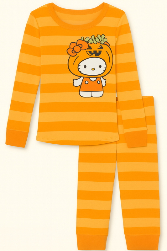 Pumpkin Kitty Striped Pajama Set