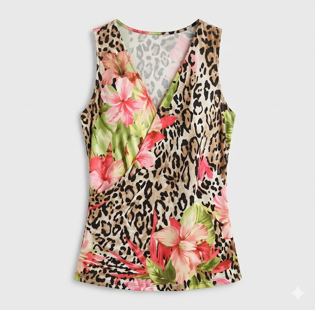 Tropical Leopard Wrap Tank