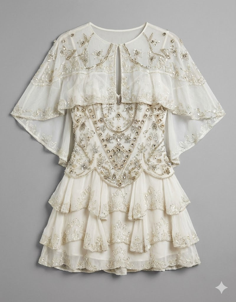 Embellished Capelet Overlay Mini Dress