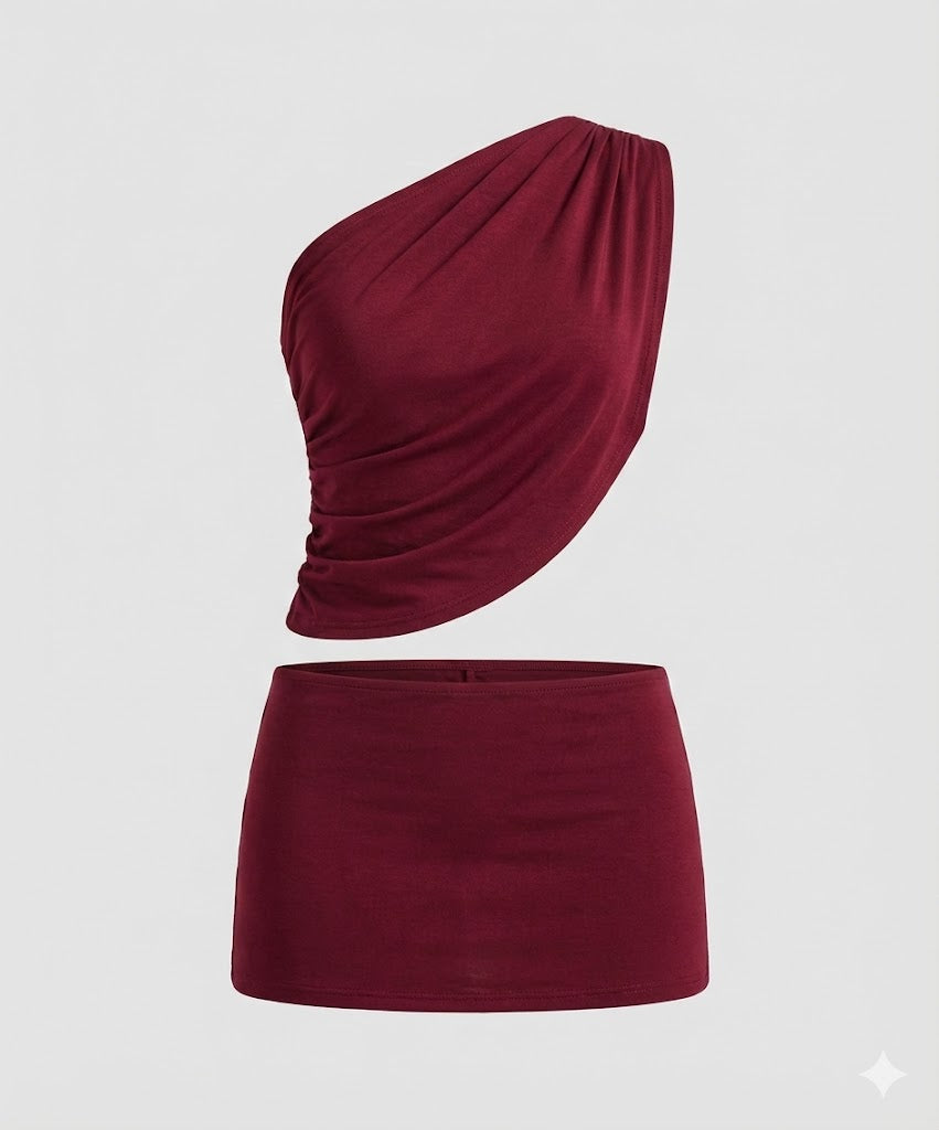 Bordeaux Asymmetric Drape Set