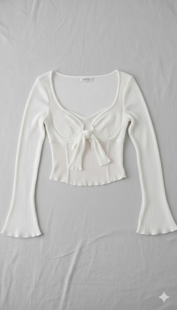 Ethereal Ribbed Tie-Front Blouse