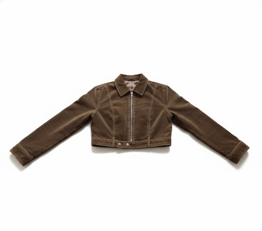 Cropped Corduroy Zip-Up