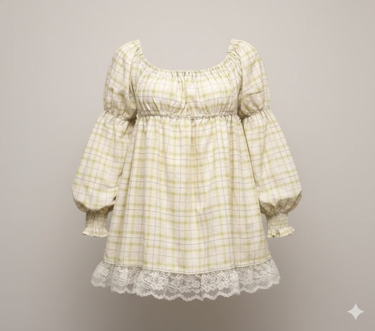 Gingham Smocked Puff-Sleeve Mini