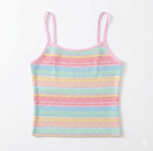 Bound-Edge Rainbow Ribbed Tank