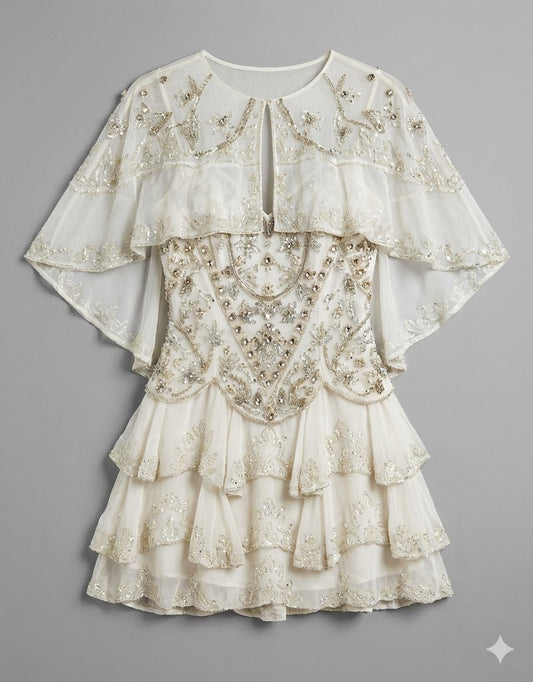 Embellished Capelet Overlay Mini Dress