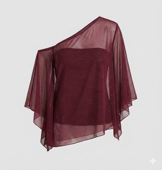 Burgundy Glitter Mesh Top