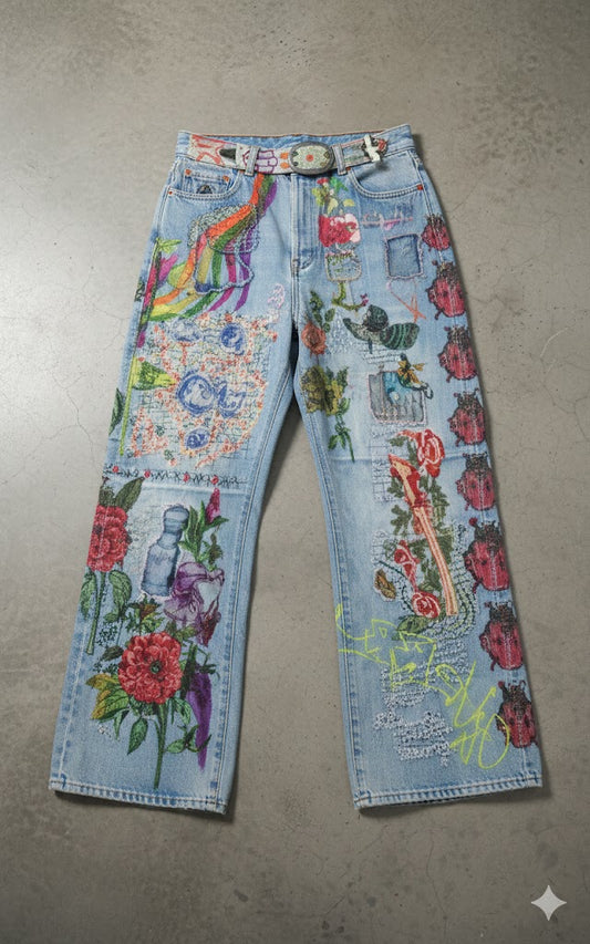 Embroidered Collage Denim