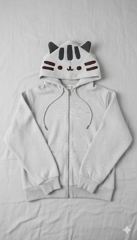Feline Cozy-Knit Zip Hoodie